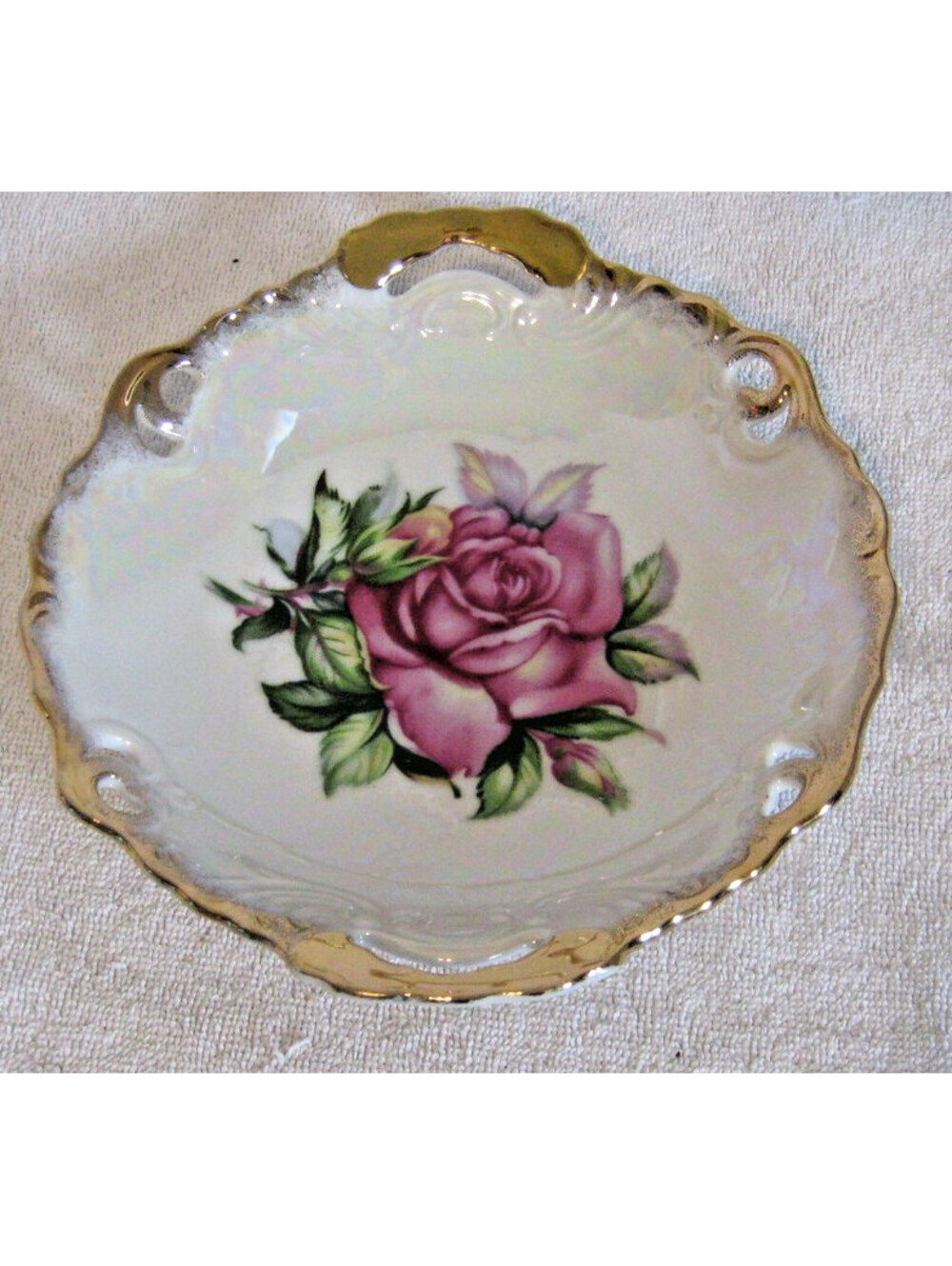 Vintage Gold Trimmed Plate, Rose Flowers.  Hand painted By Eubanks. No Chips,